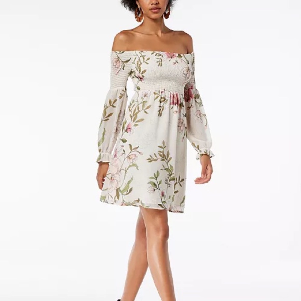 NWT Guess Off Shoulder Floral Dress | XS | White